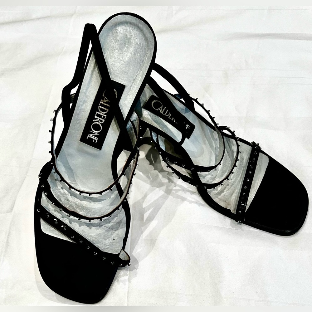 Calderon Dressy Black Strappy Sling Back with beaded embellishment women Sz 10